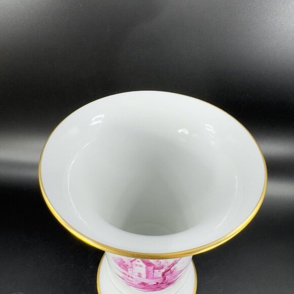 1975 Hochst German Vase Magenta House Church with Gold Trim Germany Porcelain - Picture 11 of 16